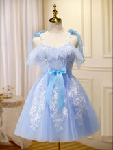 Load image into Gallery viewer, Blue Homecoming Dress 2023 Short Fairy Straps Tulle with Appliques
