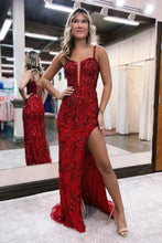 Load image into Gallery viewer, Sheath/Column Straps Sleeveless Sweep/Brush Train Lace Prom Dresses
