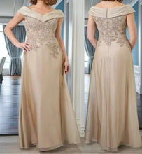 Load image into Gallery viewer, Champagne Mother of the Bride Dresses Lace Appliques Wedding Guest Dress Mermaid Satin Formal Dress

