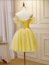 Load image into Gallery viewer, Yellow Homecoming Dress 2023 Short Fairy Spaghetti Straps Tulle with Sleeves
