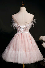 Load image into Gallery viewer, Fairy Pink Homecoming Dress 2023 Short Strapless Tulle with Feathers
