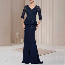 Load image into Gallery viewer, Chiffon V Neck Floor-Length Mother Of The Bride Pantsuits With Lace Sequins
