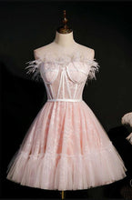 Load image into Gallery viewer, Fairy Pink Homecoming Dress 2023 Short Strapless Tulle with Feathers
