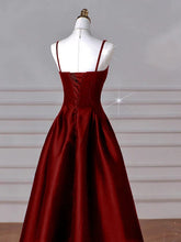 Load image into Gallery viewer, Wine Red Straps A-line Floor Length Simple Satin Prom Dress
