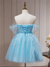 Load image into Gallery viewer, Fairy Homecoming Dress 2023 Short Off the Shoulder Tulle with Appliques
