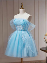 Load image into Gallery viewer, Fairy Homecoming Dress 2023 Short Off the Shoulder Tulle with Appliques
