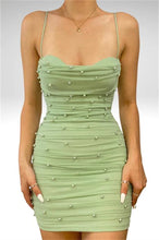 Load image into Gallery viewer, Sage Green Homecoming Dress 2023 Short Spaghetti Straps with Pearls
