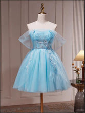 Load image into Gallery viewer, Fairy Homecoming Dress 2023 Short Off the Shoulder Tulle with Appliques
