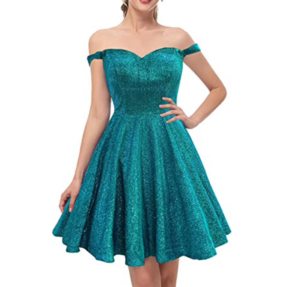 Cute Homecoming Dress 2023 Short Off the Shoulder Glitter Corset Back – DCdress