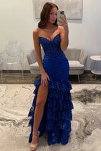 Load image into Gallery viewer, Mermaid Strapless Sequins Lace Appliques Prom Dress with Slit
