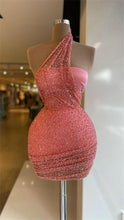 Load image into Gallery viewer, Coral Homecoming Dress 2023 Short One-shoulder Sequin

