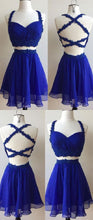 Load image into Gallery viewer, Royal Blue Homecoming Dress 2023 Short Straps Halter Neck Chiffon
