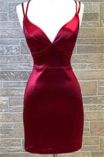 Load image into Gallery viewer, Burgundy Homecoming Dress 2023 Short Spaghetti Straps Satin
