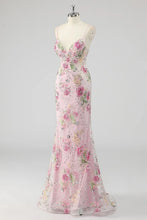 Load image into Gallery viewer, Mermaid Backless Spaghetti Straps Sleeveless Sweep Train Sequins Prom Dresses
