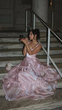 Load image into Gallery viewer, Stylish A Line Spaghetti Straps Pink Long Prom Dress with Lace
