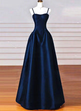 Load image into Gallery viewer, Wine Red Straps A-line Floor Length Simple Satin Prom Dress
