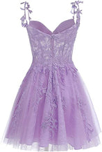 Load image into Gallery viewer, Fairy Homecoming Dress 2023 Short Spaghetti Straps Tulle with Lace Appliques Corset Back
