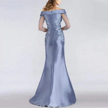 Load image into Gallery viewer, Mermaid Mother of the Bride Dresses Lace Appliques Satin Wedding Guest Dress Off Shoulder Evening Dress 3/4 Sleeves
