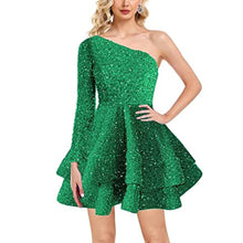 Load image into Gallery viewer, Sparkly Homecoming Dress 2023 Short One-shoulder Sequin Ruffles
