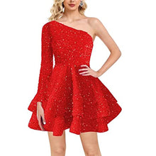 Load image into Gallery viewer, Sparkly Homecoming Dress 2023 Short One-shoulder Sequin Ruffles
