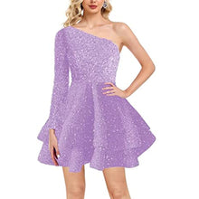 Load image into Gallery viewer, Sparkly Homecoming Dress 2023 Short One-shoulder Sequin Ruffles
