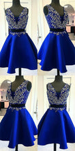 Load image into Gallery viewer, Royal Blue Homecoming Dress 2023 Short Two Piece V Neck Sleeveless Satin
