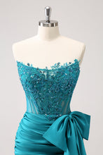 Load image into Gallery viewer, Sparkly Navy Strapless Tight Homecoming Dress with Beaded Appliques
