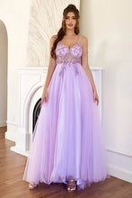 Load image into Gallery viewer, Sparkly Purple Spaghetti Straps Beading A Line Tulle Prom Dress with Slit

