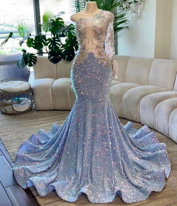 Black Girl Prom Dress 2024 Mermaid One-shoulder Sequin