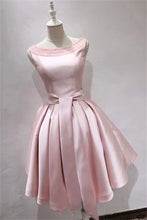 Load image into Gallery viewer, Pink Homecoming Dress 2023 Short Boat Neck Sleeveless Satin
