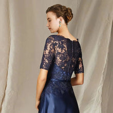 Load image into Gallery viewer, Navy Blue Mother of the Bride Dresses Sequin Lace Satin Wedding Guest Dress Boat Neck Evening Dress A Line
