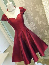 Load image into Gallery viewer, Red Homecoming Dress 2023 Short Cap Sleeves Sweetheart Satin
