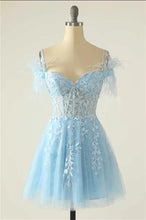 Load image into Gallery viewer, Fairy Homecoming Dress 2023 Short Spaghetti Straps Tulle with Appliques
