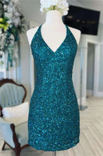 Load image into Gallery viewer, Black Women Homecoming Dress 2023 Short Spaghetti Straps Sequin
