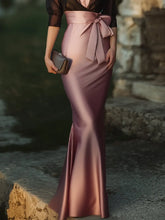 Load image into Gallery viewer, Elegant Draped Satin Mermaid Prom Dress V Neck Evening Gown With Sheer Shawl Overlay
