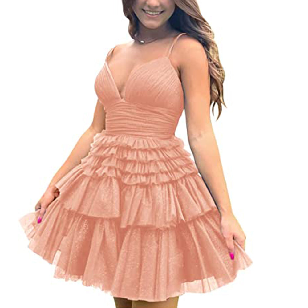 Fairy Homecoming Dress 2023 Short Spaghetti Straps Tiered Tulle