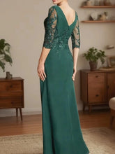 Load image into Gallery viewer, Green Mother of the Bride Dresses Sequin Lace Appliques Wedding Guest Dress V Neck Chiffon Formal Dress 3/4 Sleeves
