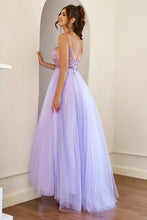 Load image into Gallery viewer, Sparkly Purple Spaghetti Straps Beading A Line Tulle Prom Dress with Slit
