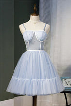 Load image into Gallery viewer, Light Blue Homecoming Dress 2023 Short Spaghetti Straps Tulle
