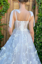 Load image into Gallery viewer, A-Line Empire-Waist Lace High Slit Floral Sleeveless Long Prom Formal Dress with Pockets
