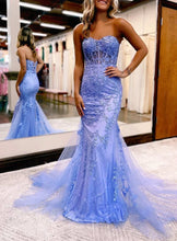 Load image into Gallery viewer, Mermaid Sweetheart Tulle Lace Applique Prom Dress With Beaded
