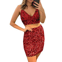 Load image into Gallery viewer, Two Piece Homecoming Dress 2023 Short Tight Spaghetti Straps Sequin Corset Back
