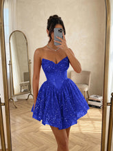 Load image into Gallery viewer, Sequin Strapless Homecoming Dress Sweetheart Mini Dress with Ruffled
