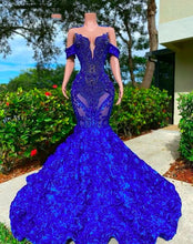 Load image into Gallery viewer, Royal Blue Black Girl Prom Dress 2024 Off the Shoulder Beaded
