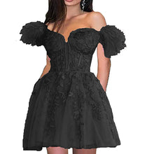 Load image into Gallery viewer, Fairy Homecoming Dress 2023 Short Off the Shoulder Tulle with Appliques Feathers

