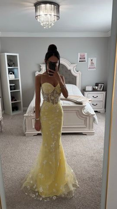 Yellow Black Girl Prom Dress 2024 Spaghetti Straps Floral