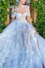 Load image into Gallery viewer, A-Line Empire-Waist Lace High Slit Floral Sleeveless Long Prom Formal Dress with Pockets
