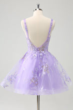 Load image into Gallery viewer, Lilac Spaghetti Straps Corset Embroidered Homecoming Dress with Sequins
