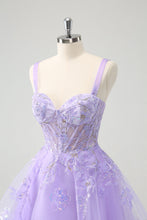 Load image into Gallery viewer, Lilac Spaghetti Straps Corset Embroidered Homecoming Dress with Sequins
