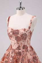 Load image into Gallery viewer, Blush Glitter Sequins Spaghetti Straps A-Line Tulle Corset Homecoming Dress

